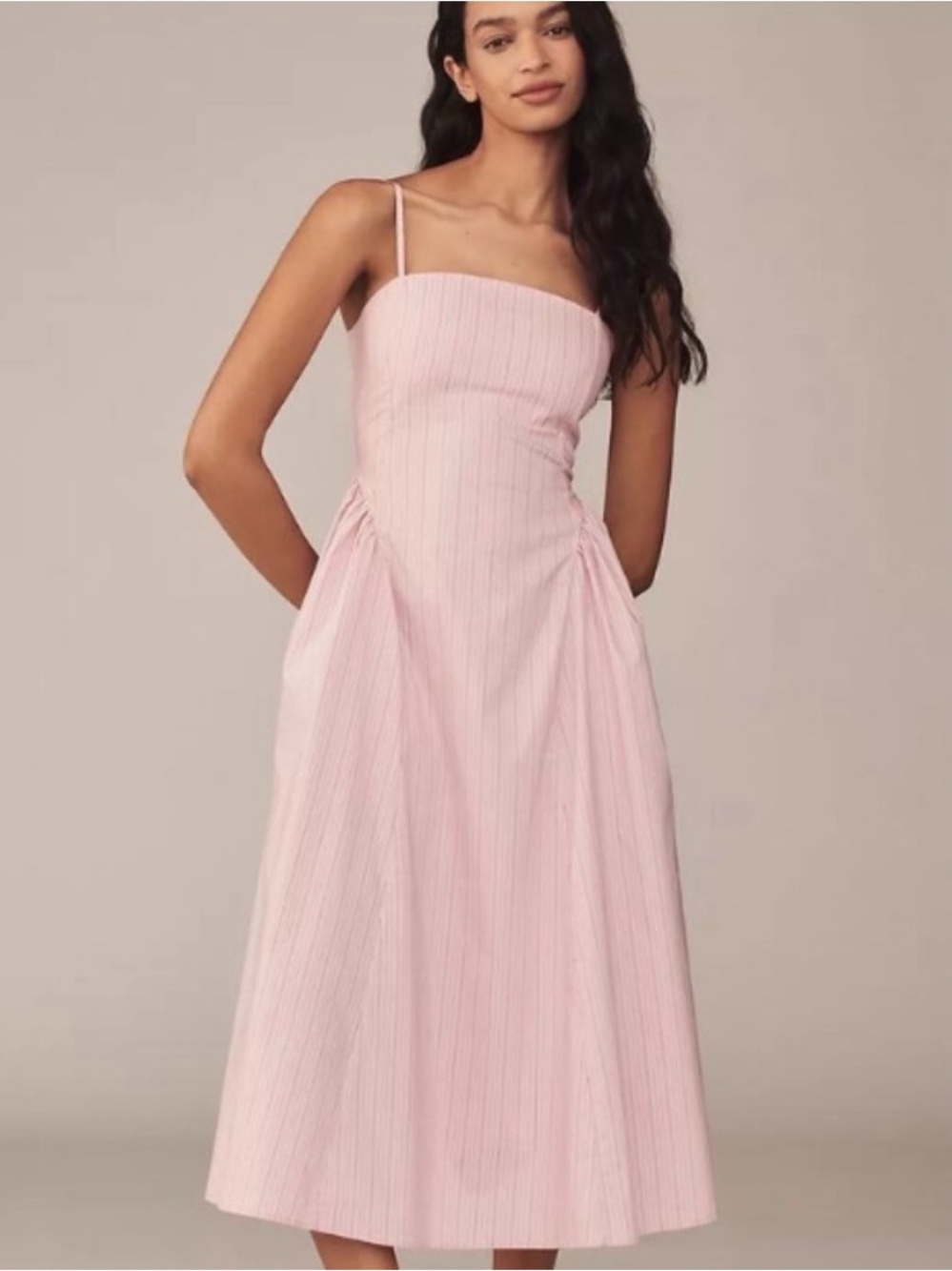 MWT Anthropologie Maeve Sleeveless Fitted A-Line Midi Dress in Pink, XL